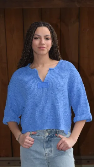 Spring Slit Neck Sweater Top