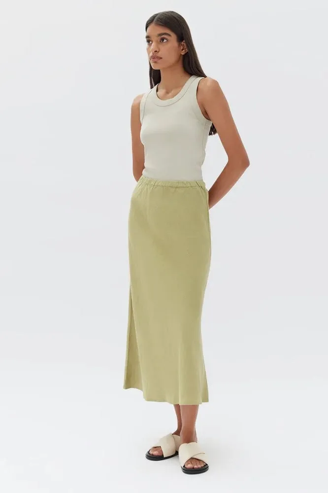 Stella Linen Bias Skirt Agave