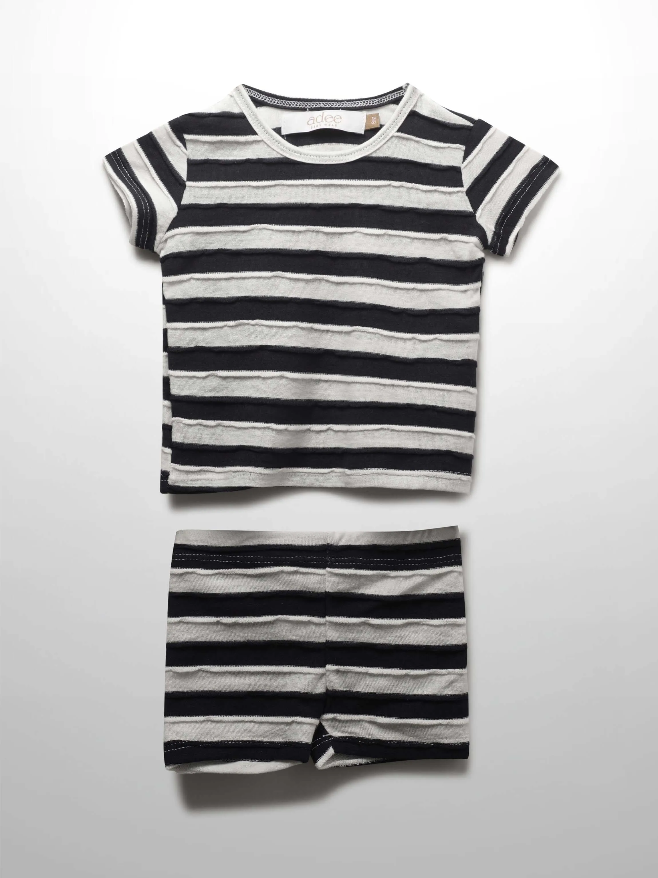 Striped Textured Short Set- Blue