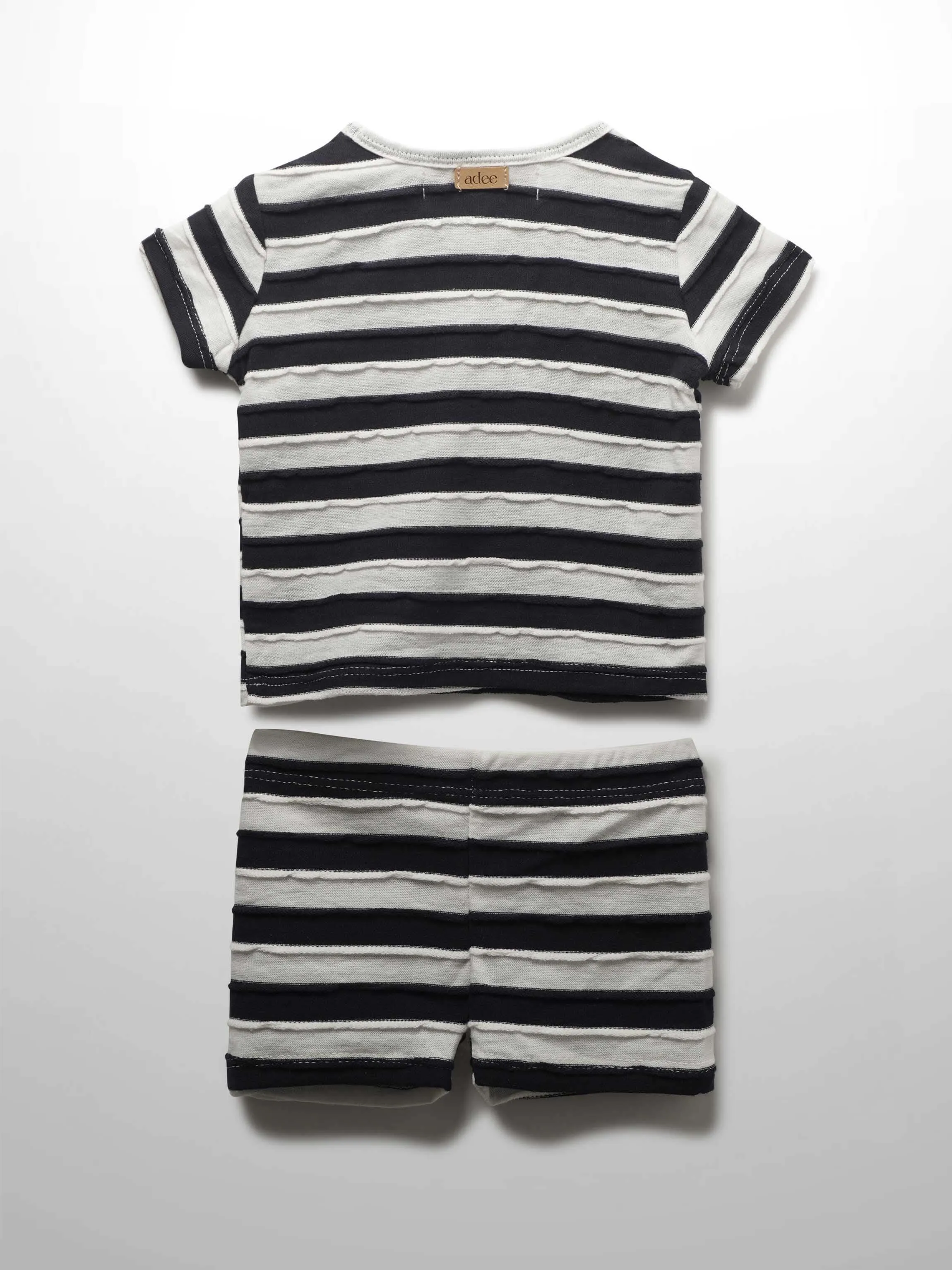 Striped Textured Short Set- Blue