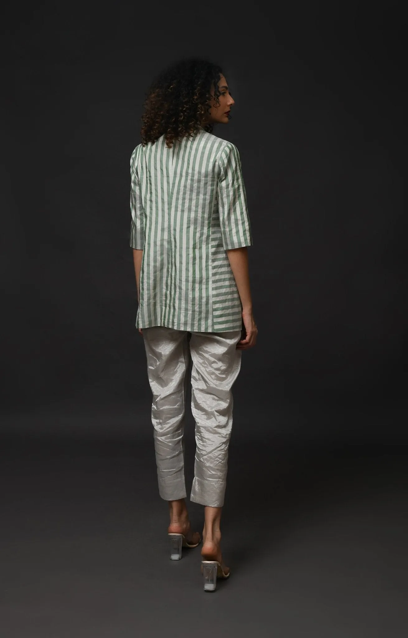 Striped Tissue Blazer - Silver and Green