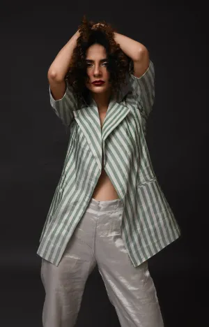 Striped Tissue Blazer - Silver and Green