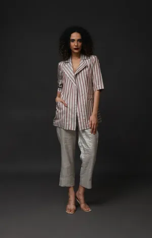 Striped Tissue Blazer - Silver and Pink