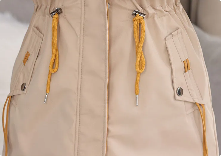 Stylish and Easy-to-Clean Women's Parka with Drawstring Waist