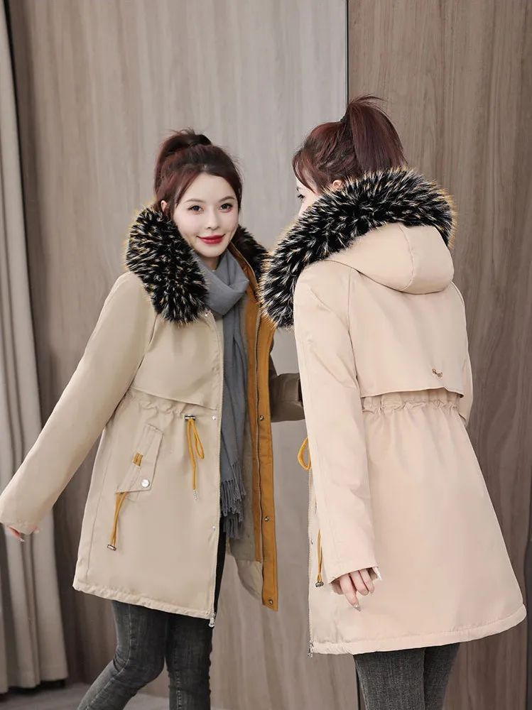 Stylish and Easy-to-Clean Women's Parka with Drawstring Waist