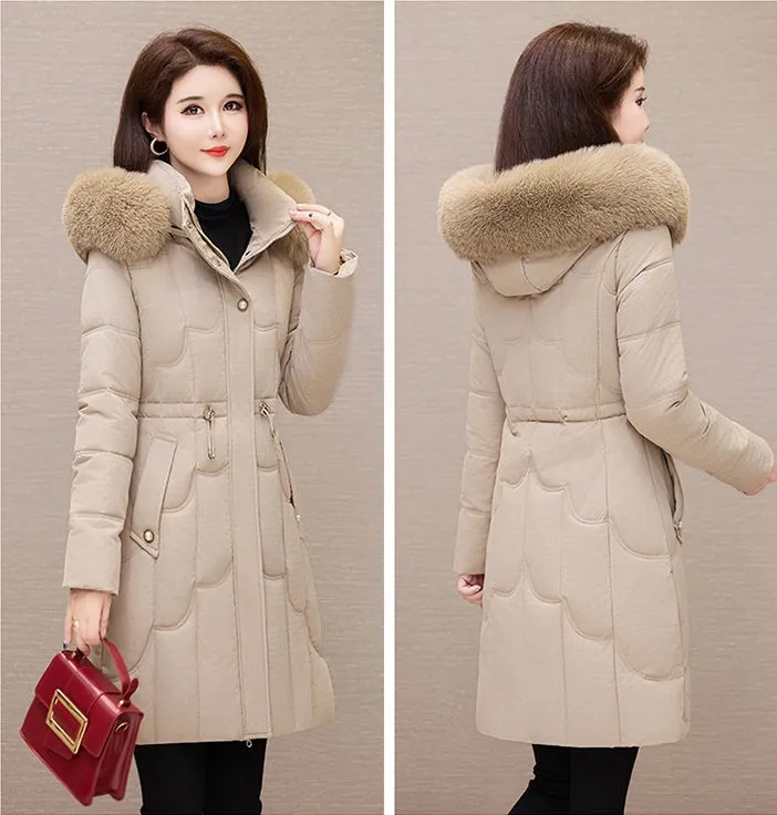 Stylish Windproof Padded Puffer Coat with Belted Waist