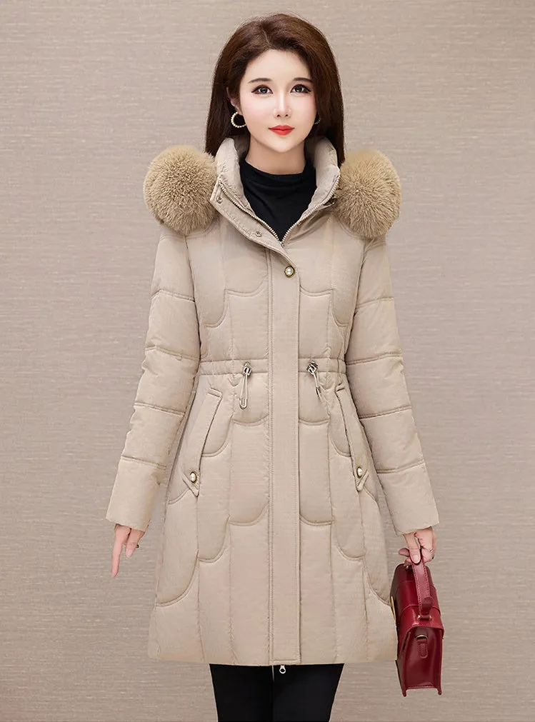 Stylish Windproof Padded Puffer Coat with Belted Waist