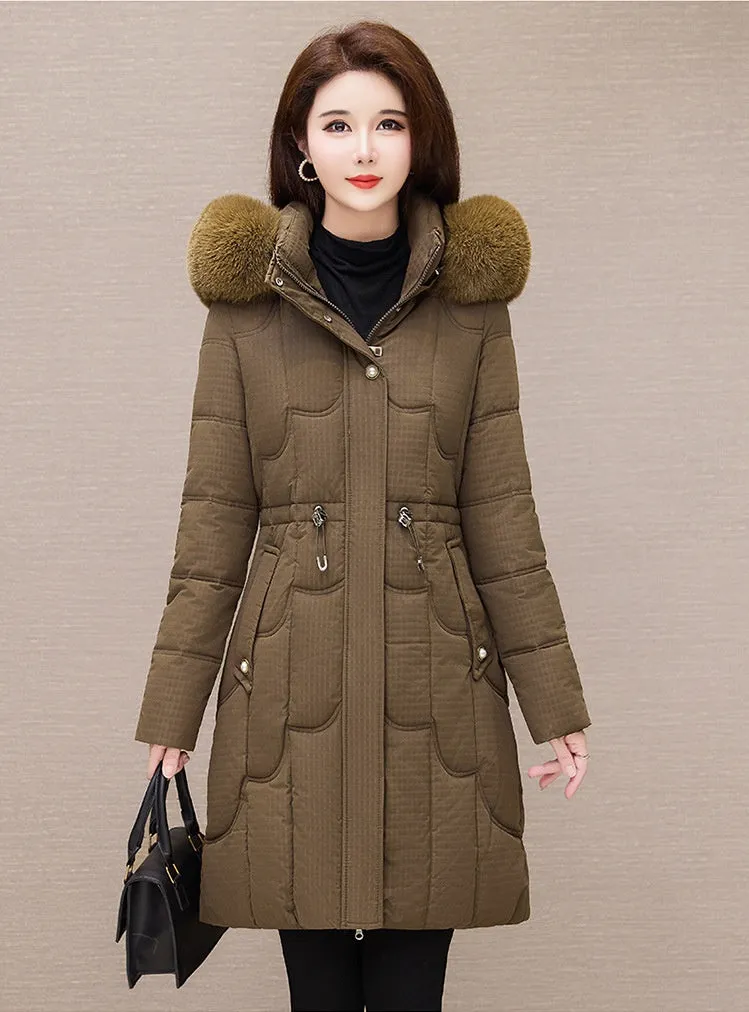 Stylish Windproof Padded Puffer Coat with Belted Waist