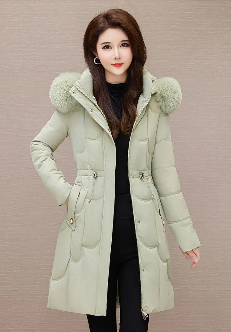 Stylish Windproof Padded Puffer Coat with Belted Waist