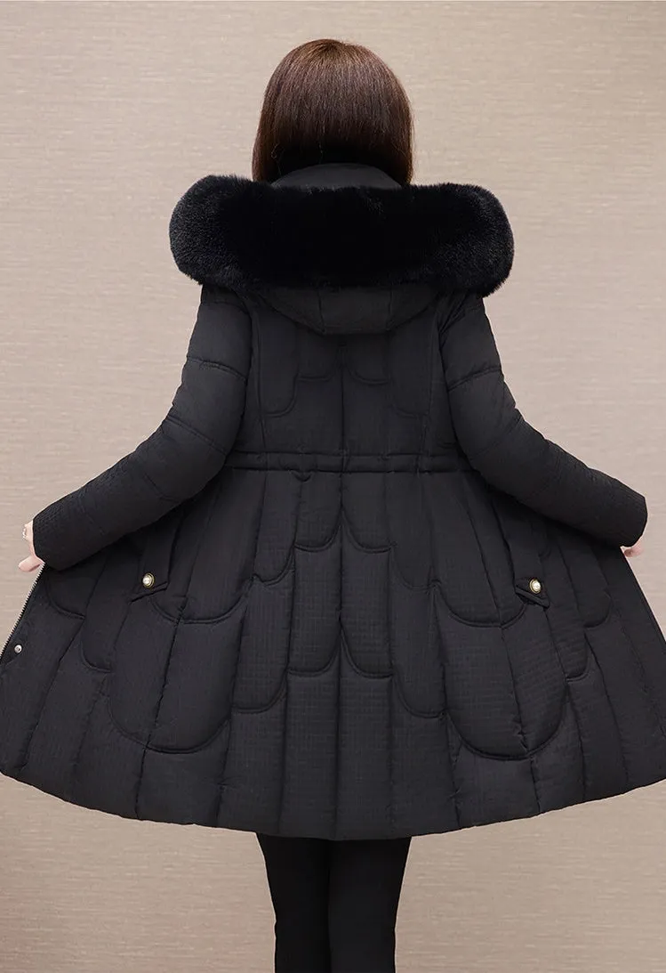Stylish Windproof Padded Puffer Coat with Belted Waist