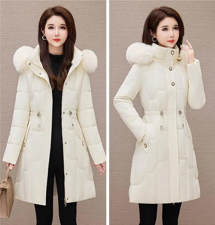 Stylish Windproof Padded Puffer Coat with Belted Waist