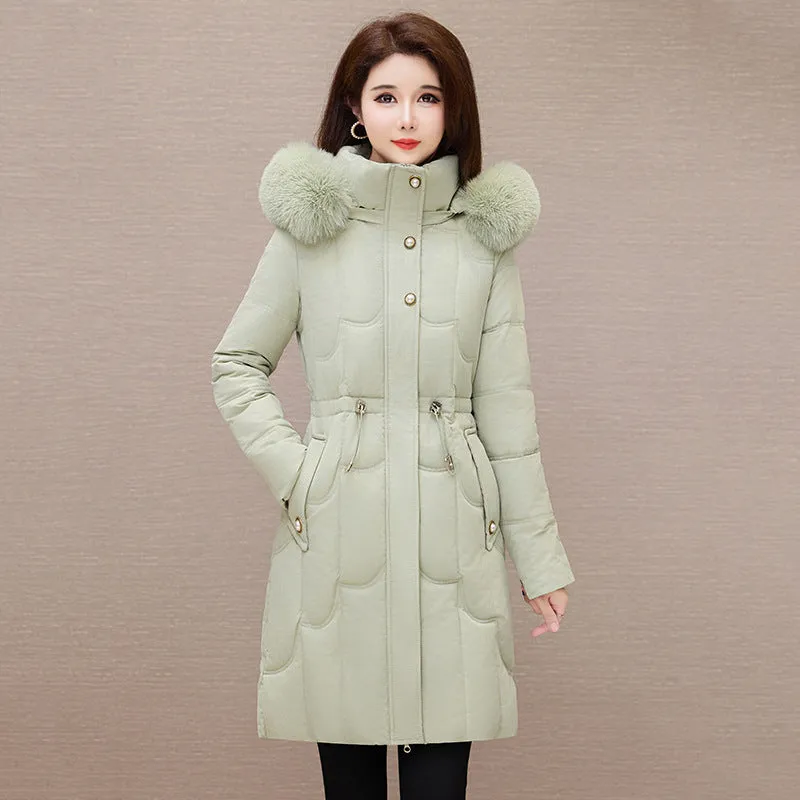 Stylish Windproof Padded Puffer Coat with Belted Waist