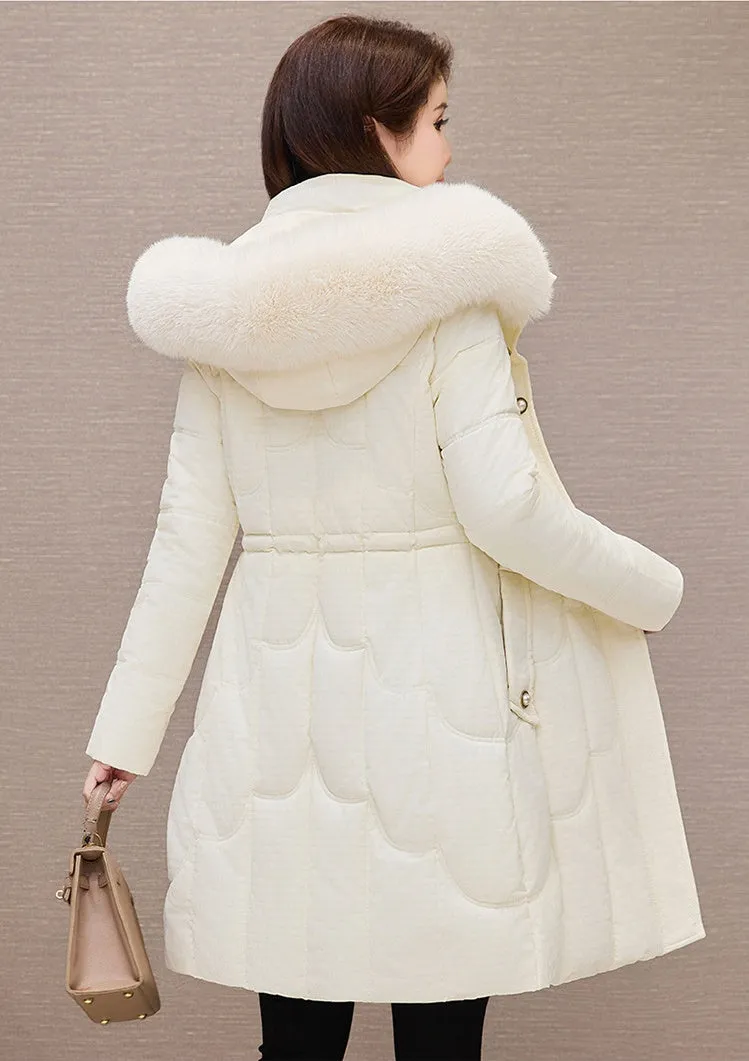 Stylish Windproof Padded Puffer Coat with Belted Waist