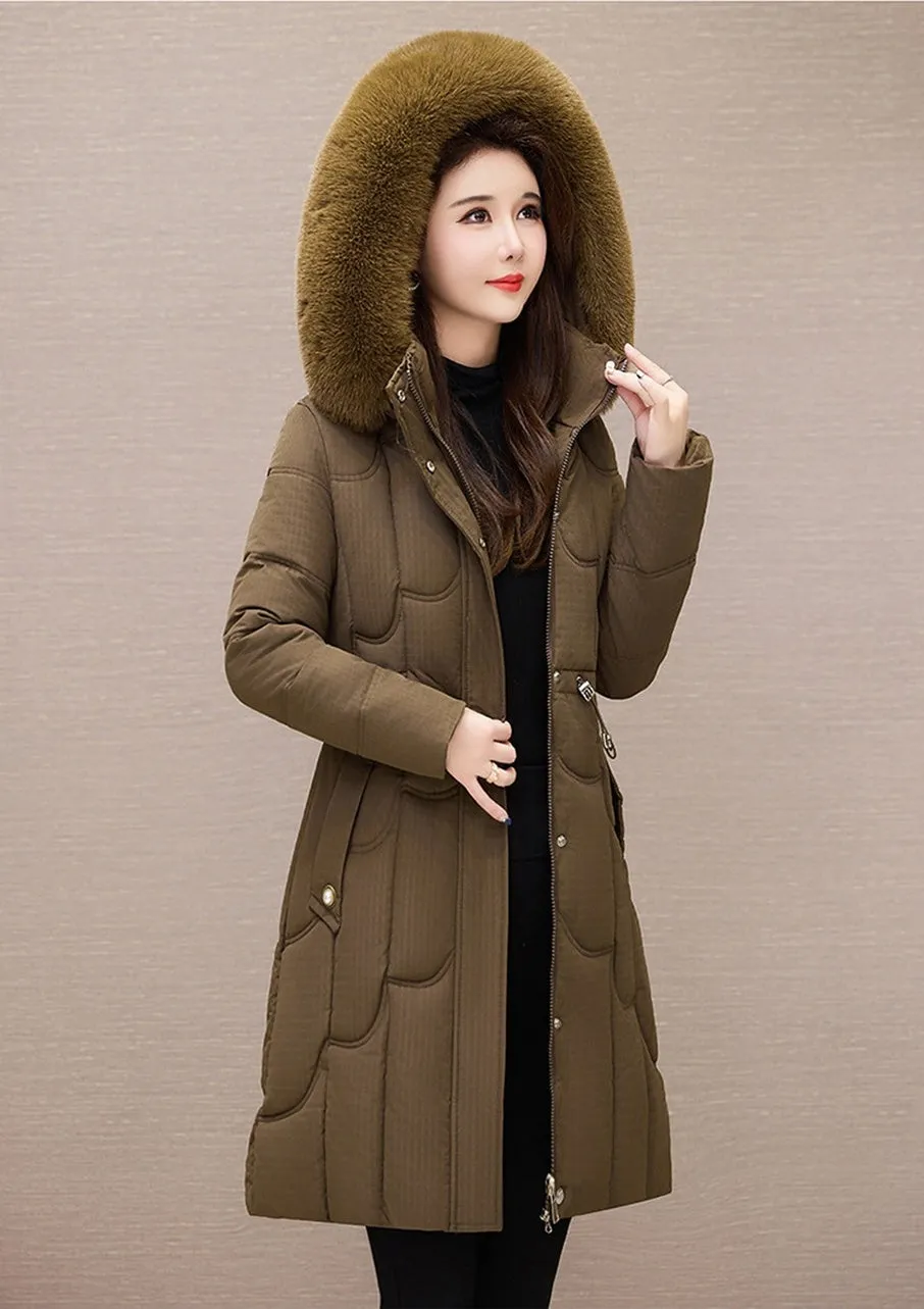 Stylish Windproof Padded Puffer Coat with Belted Waist