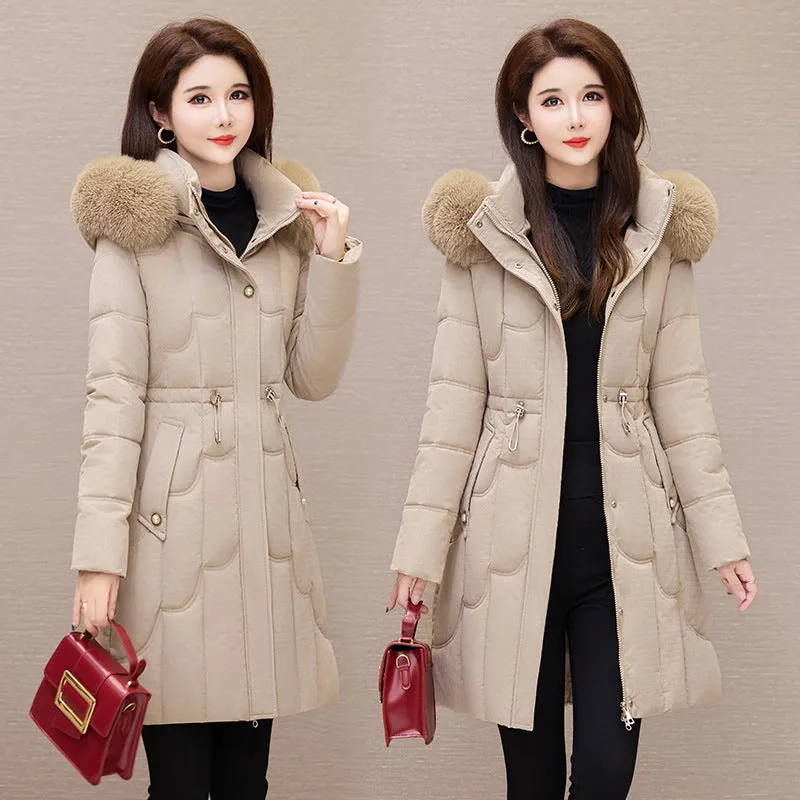Stylish Windproof Padded Puffer Coat with Belted Waist