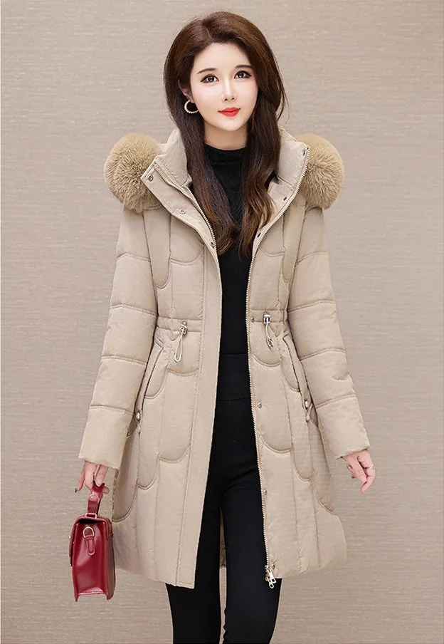 Stylish Windproof Padded Puffer Coat with Belted Waist