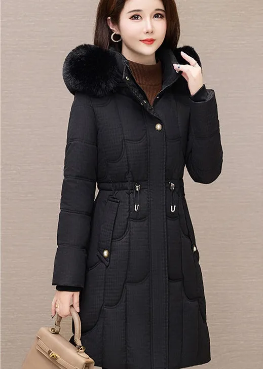 Stylish Windproof Padded Puffer Coat with Belted Waist