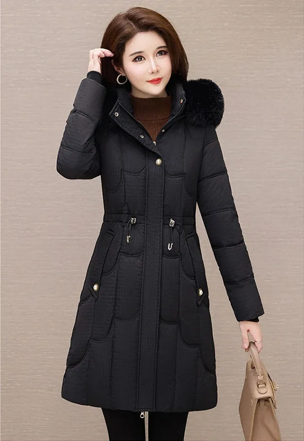 Stylish Windproof Padded Puffer Coat with Belted Waist