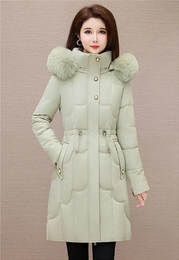 Stylish Windproof Padded Puffer Coat with Belted Waist