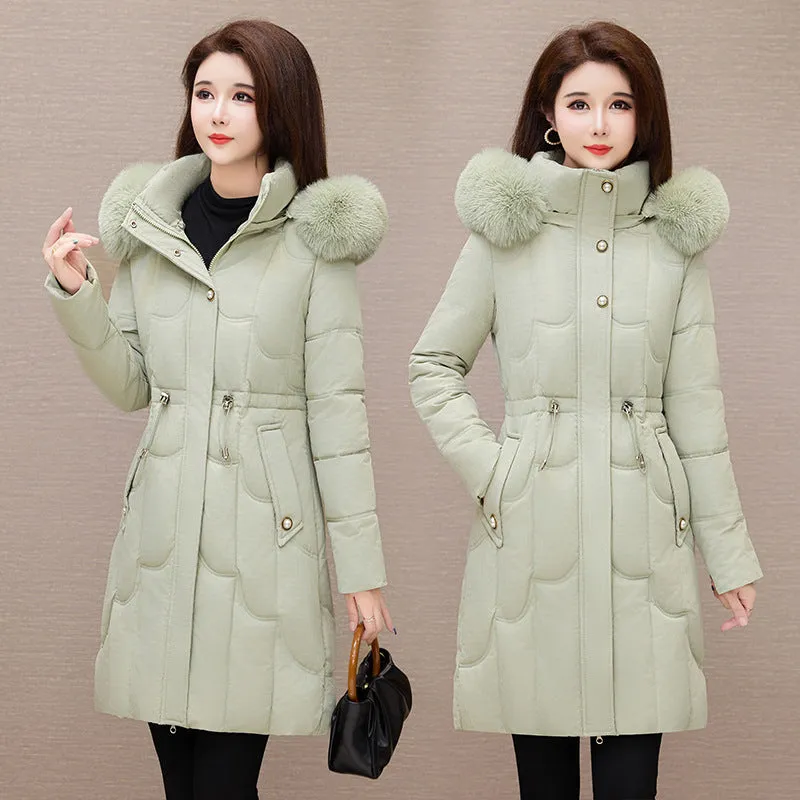 Stylish Windproof Padded Puffer Coat with Belted Waist