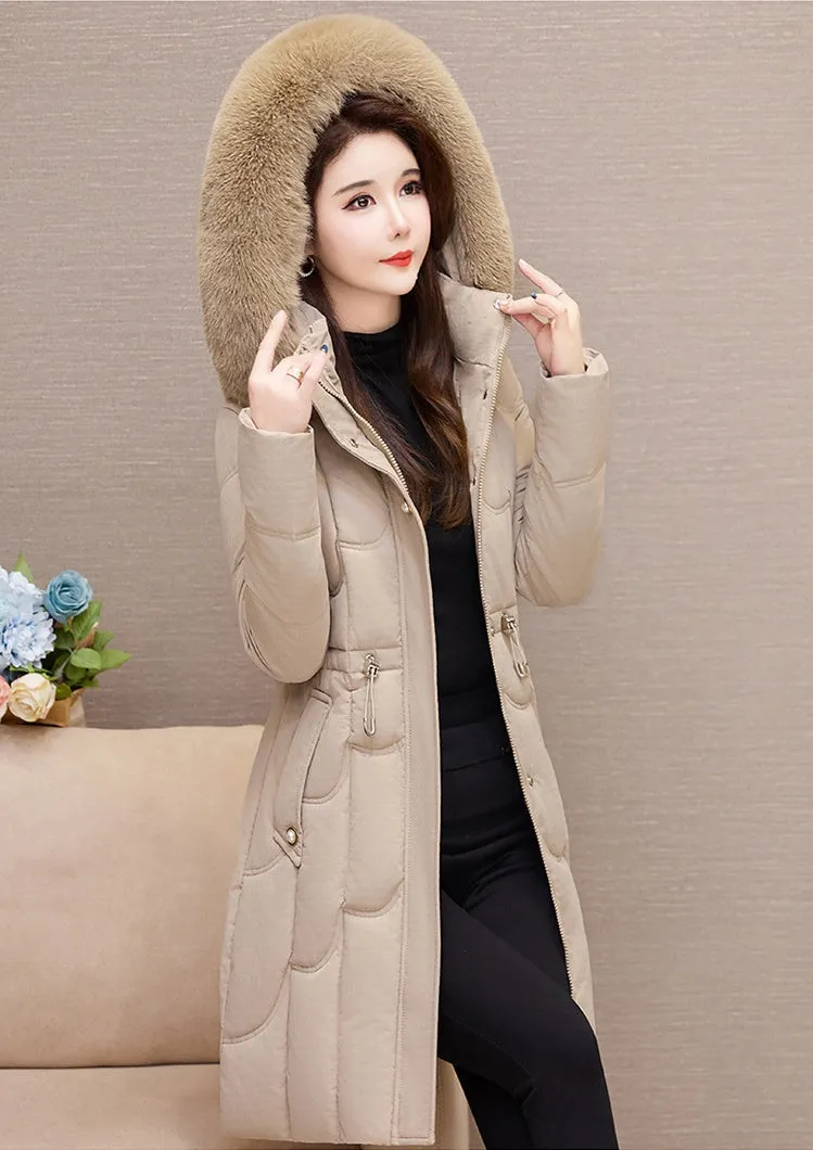 Stylish Windproof Padded Puffer Coat with Belted Waist