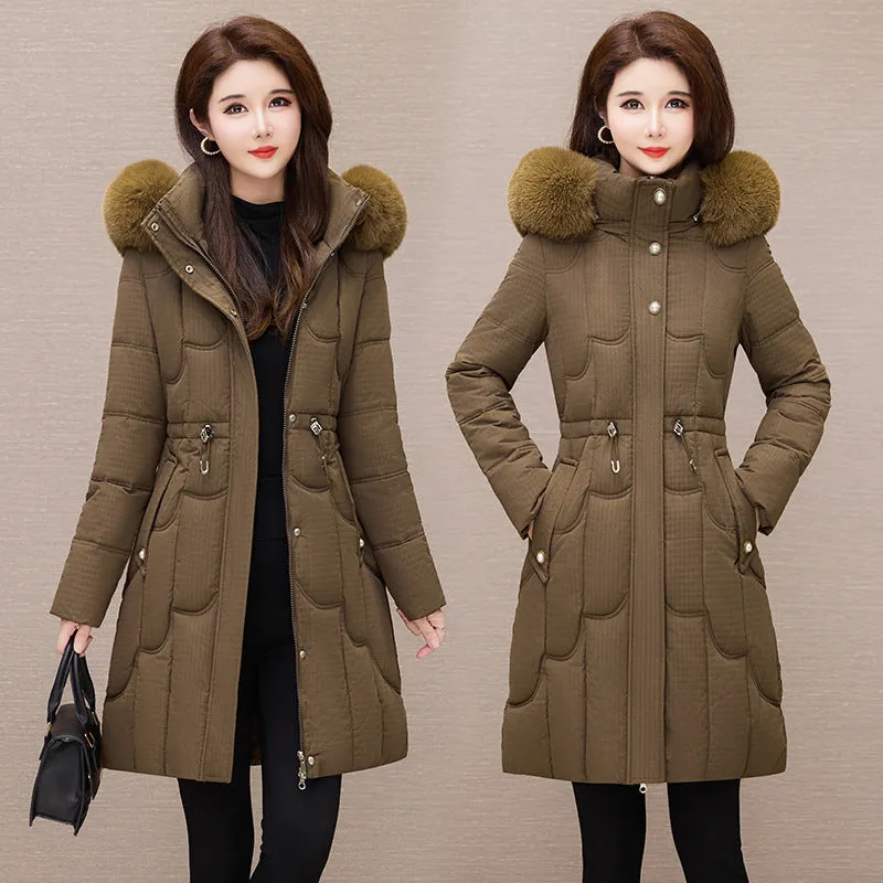 Stylish Windproof Padded Puffer Coat with Belted Waist