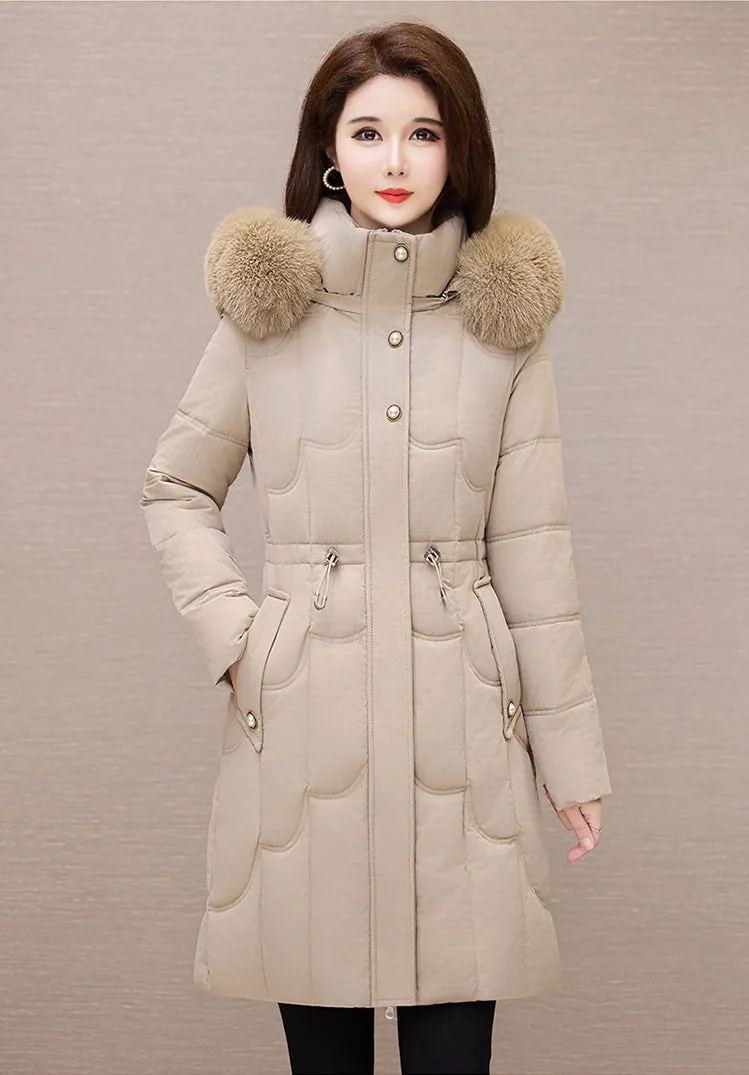 Stylish Windproof Padded Puffer Coat with Belted Waist
