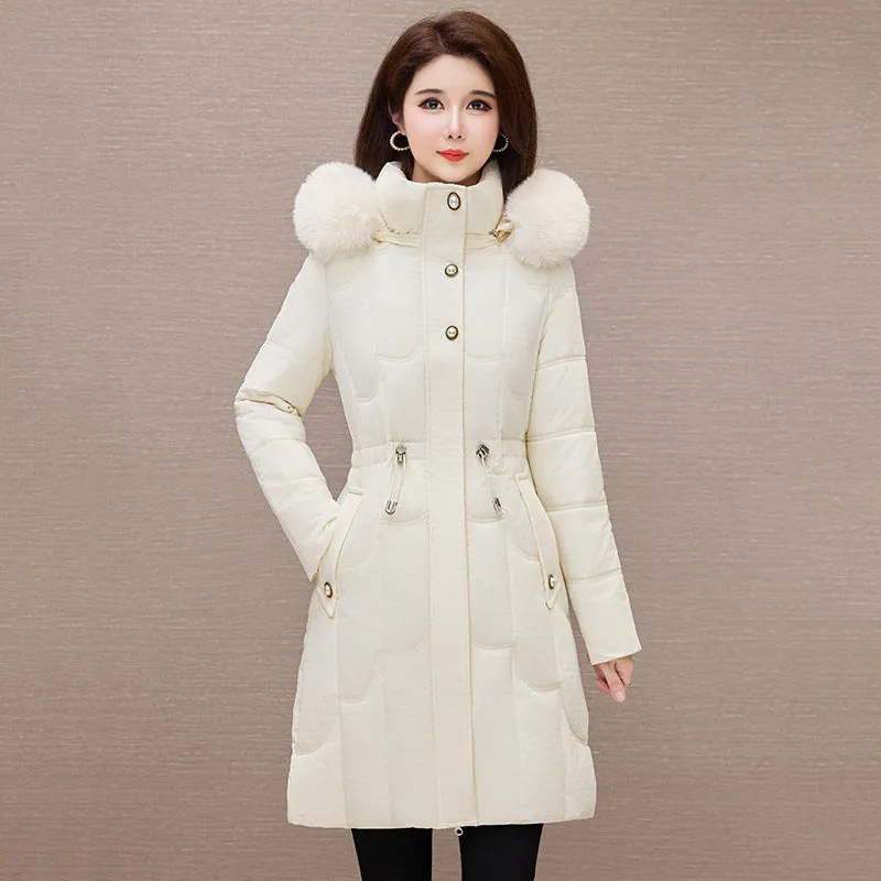 Stylish Windproof Padded Puffer Coat with Belted Waist