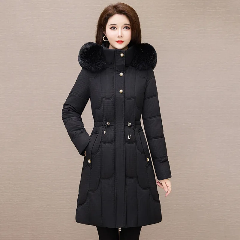 Stylish Windproof Padded Puffer Coat with Belted Waist