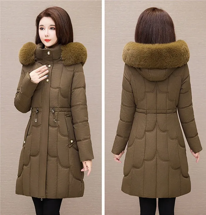 Stylish Windproof Padded Puffer Coat with Belted Waist