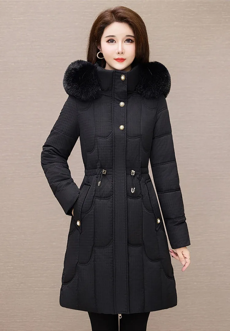 Stylish Windproof Padded Puffer Coat with Belted Waist