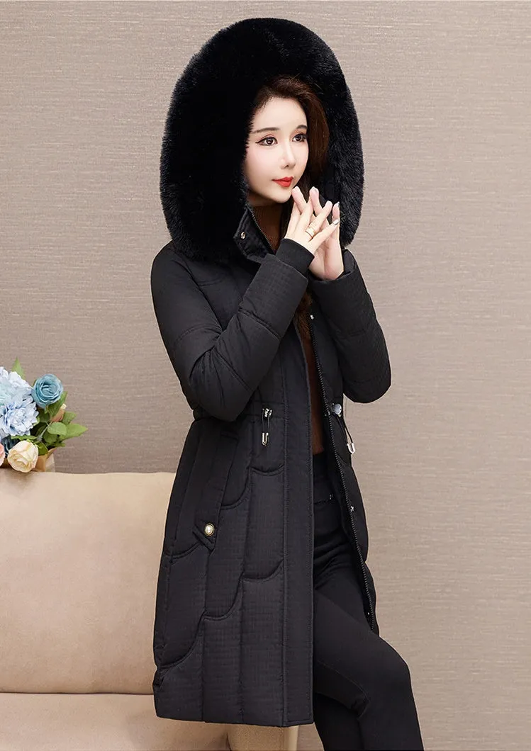 Stylish Windproof Padded Puffer Coat with Belted Waist