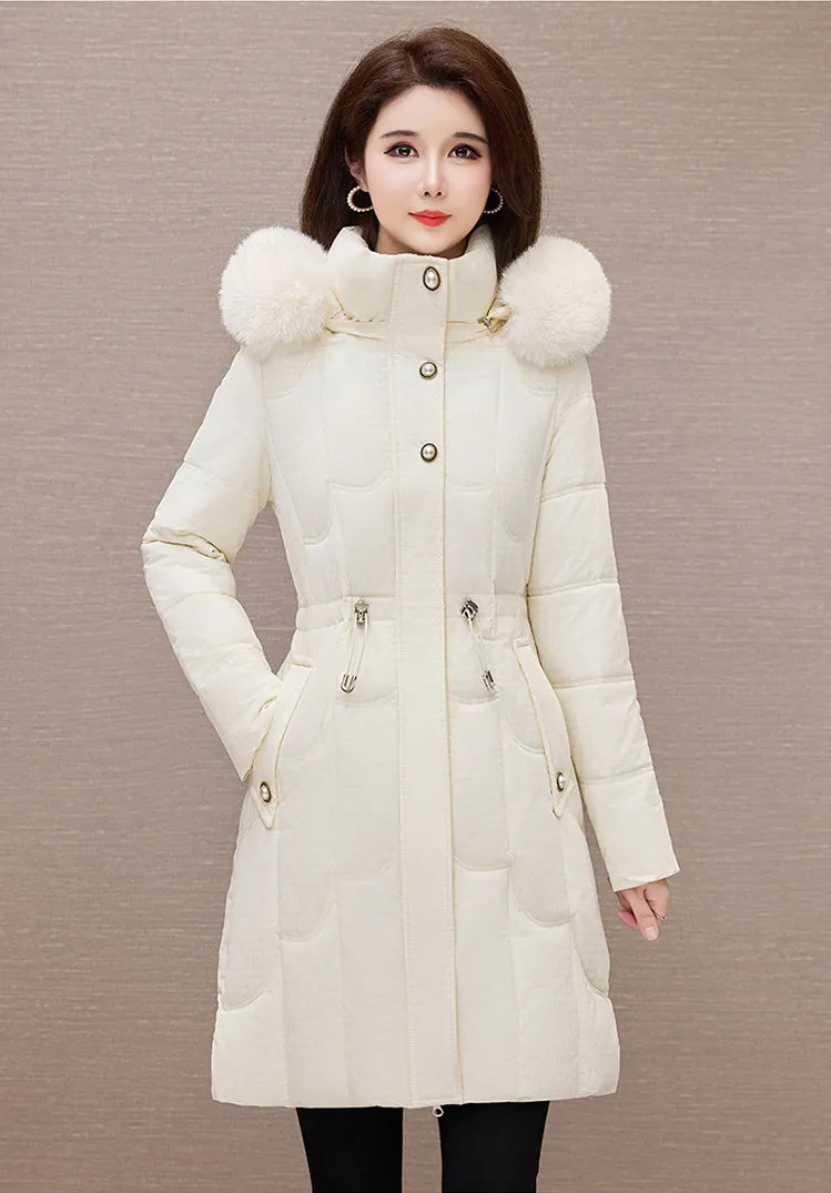 Stylish Windproof Padded Puffer Coat with Belted Waist
