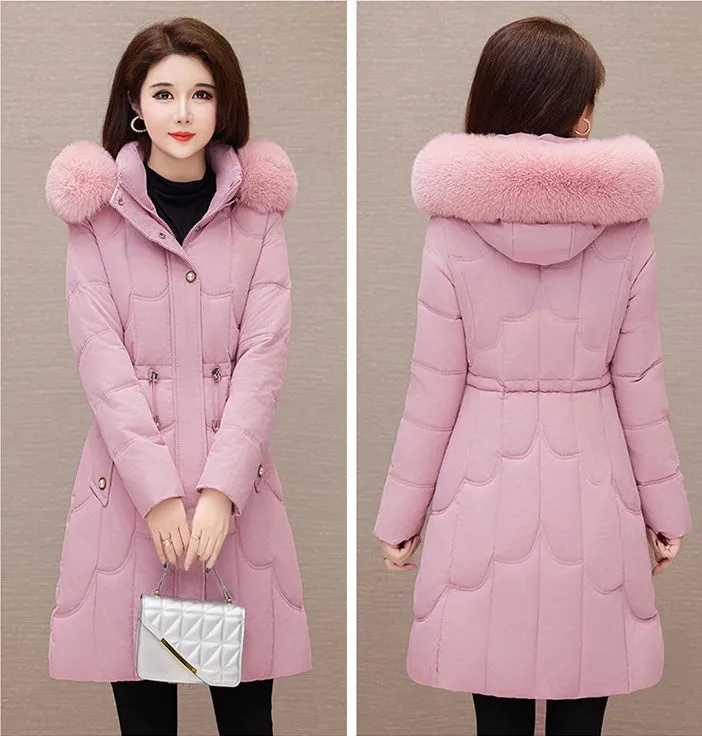 Stylish Windproof Padded Puffer Coat with Belted Waist