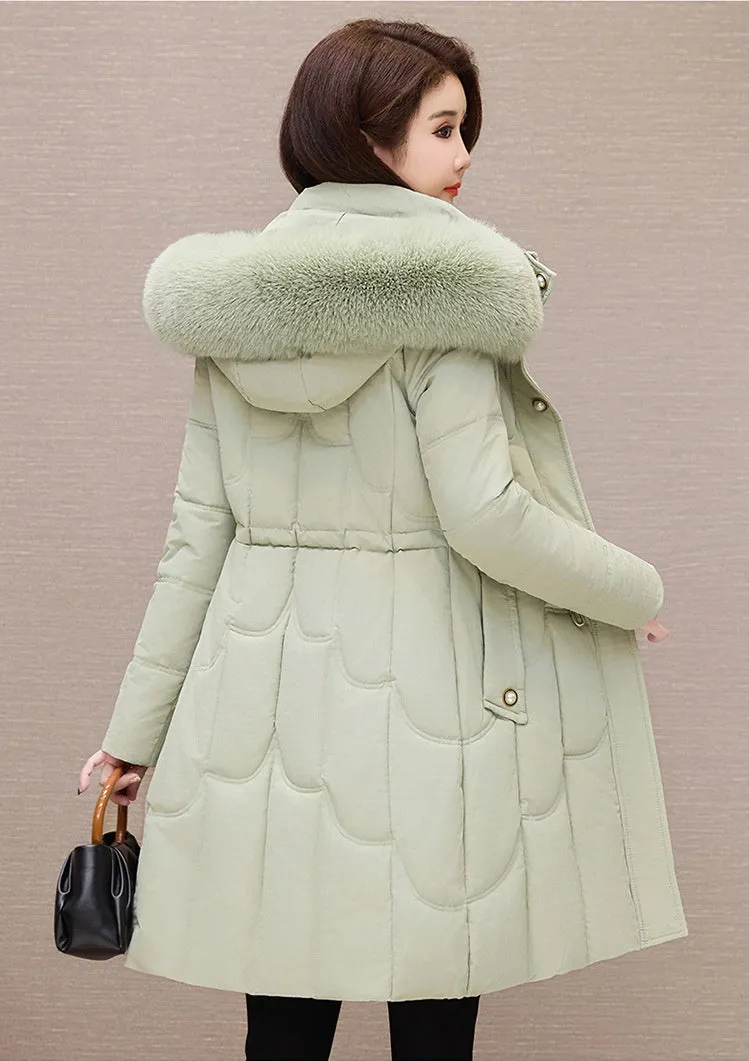 Stylish Windproof Padded Puffer Coat with Belted Waist