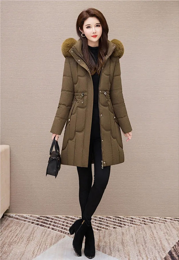Stylish Windproof Padded Puffer Coat with Belted Waist