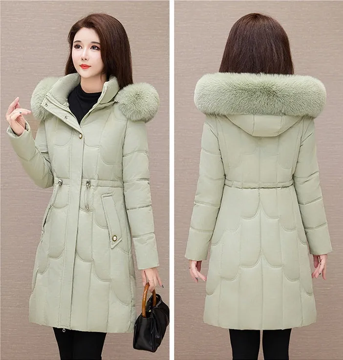 Stylish Windproof Padded Puffer Coat with Belted Waist