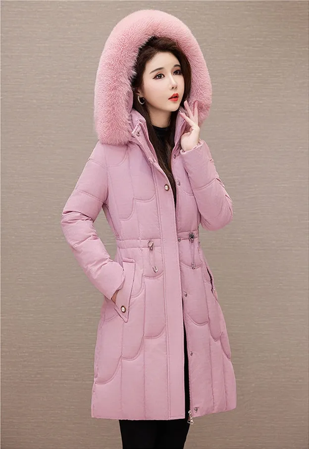 Stylish Windproof Padded Puffer Coat with Belted Waist