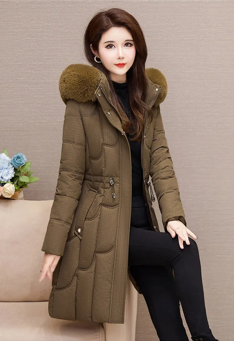 Stylish Windproof Padded Puffer Coat with Belted Waist