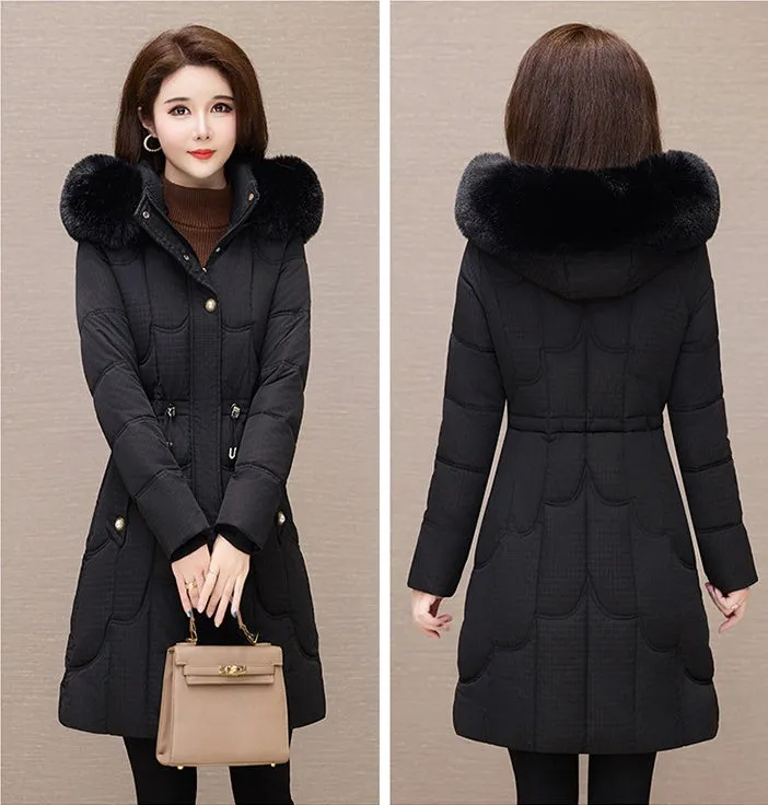 Stylish Windproof Padded Puffer Coat with Belted Waist