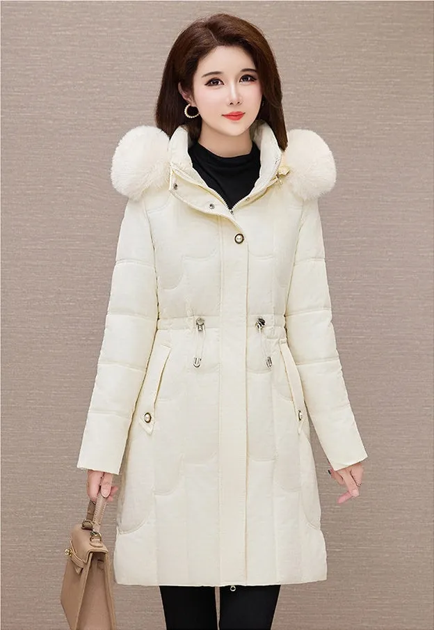 Stylish Windproof Padded Puffer Coat with Belted Waist