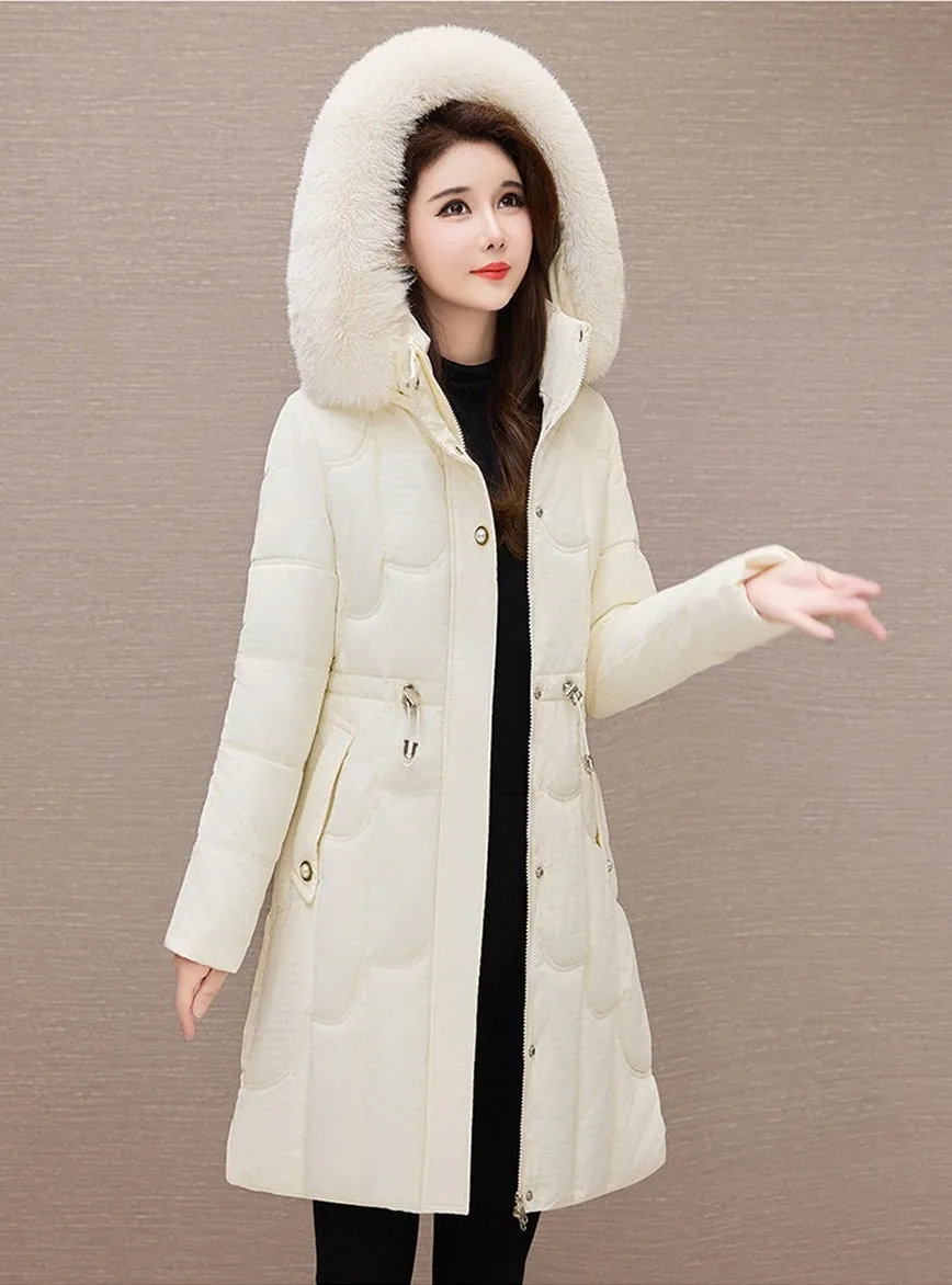 Stylish Windproof Padded Puffer Coat with Belted Waist