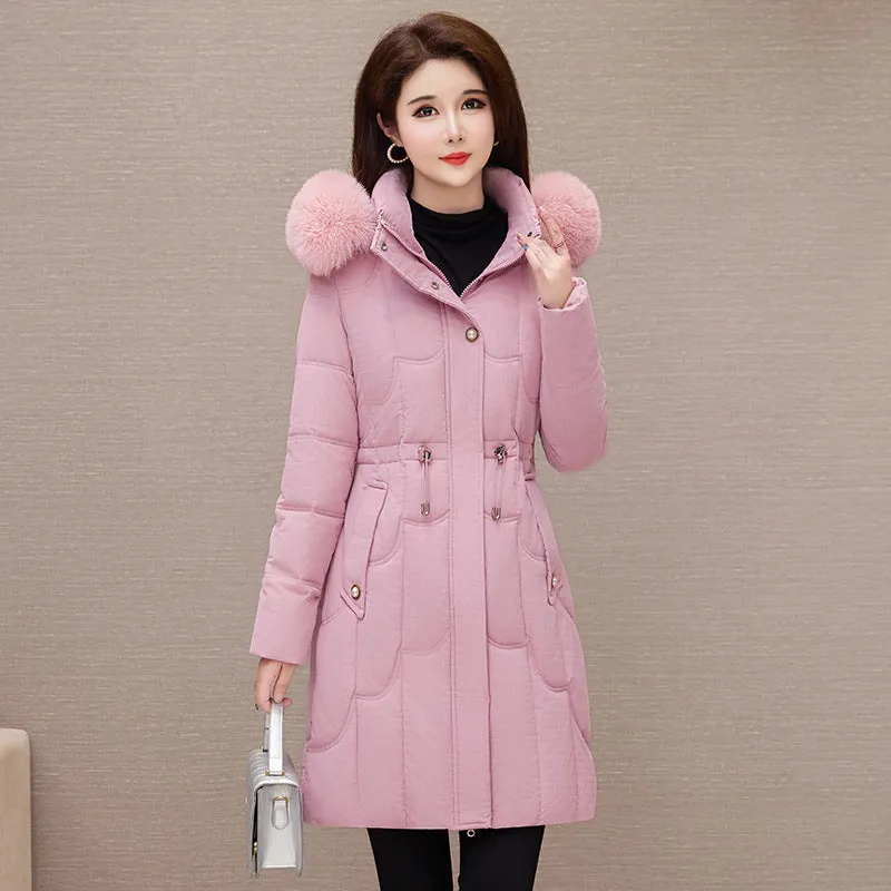 Stylish Windproof Padded Puffer Coat with Belted Waist
