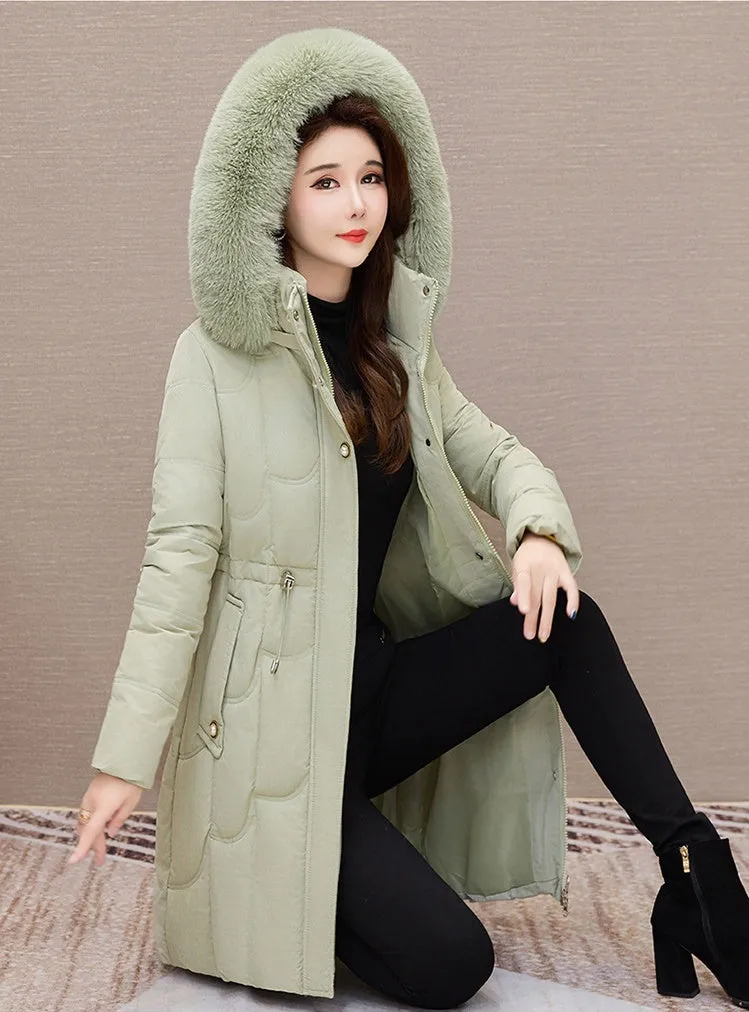 Stylish Windproof Padded Puffer Coat with Belted Waist
