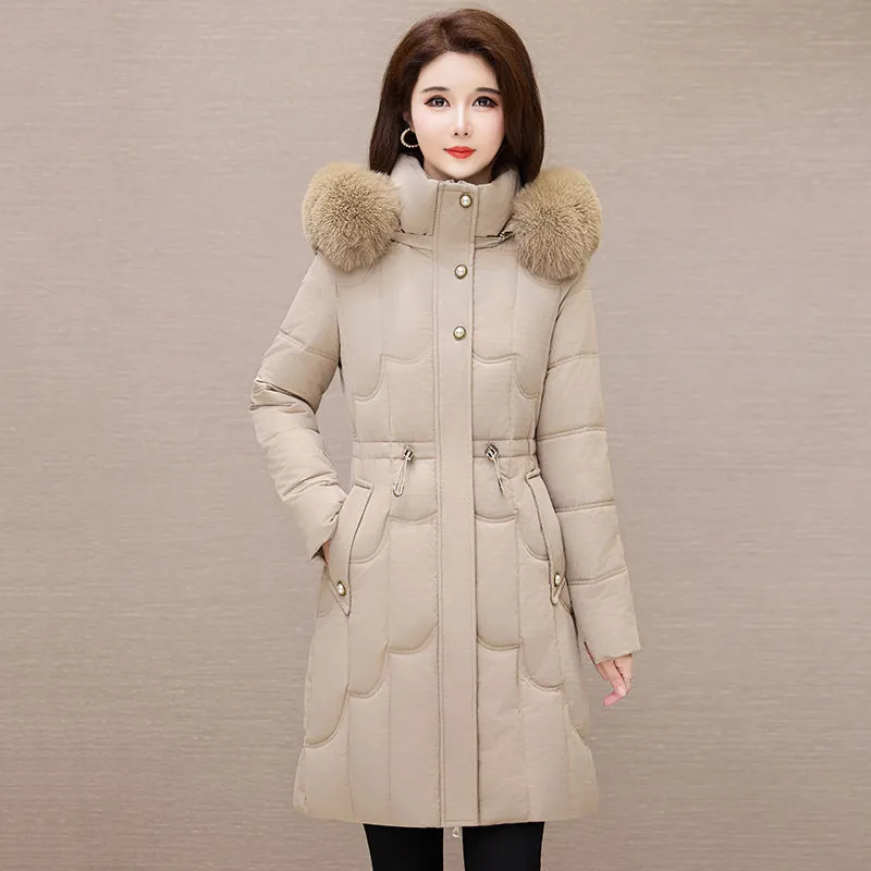 Stylish Windproof Padded Puffer Coat with Belted Waist