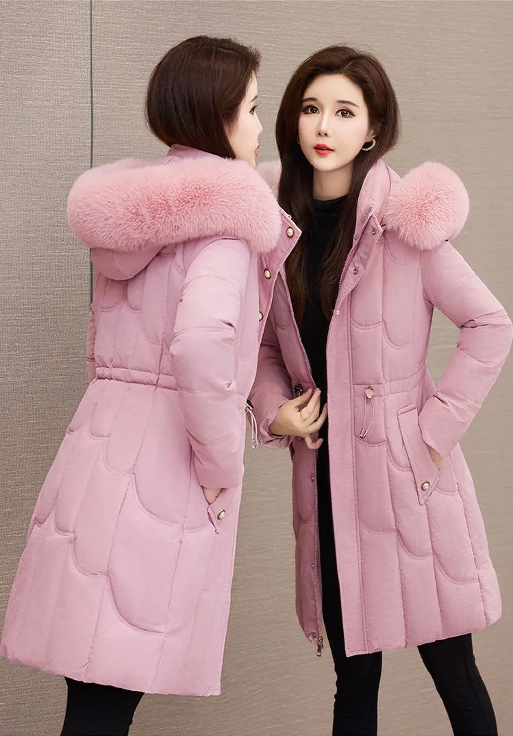 Stylish Windproof Padded Puffer Coat with Belted Waist
