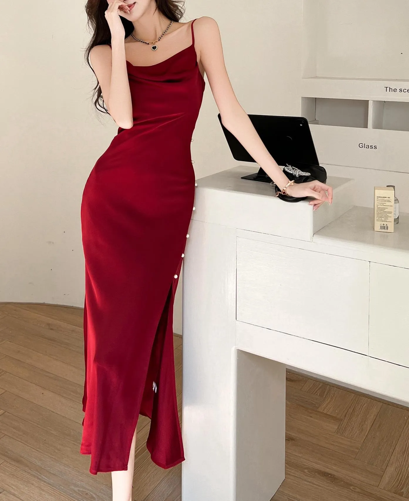 Stylish Women's Maxi Cami Dress Featuring Beaded Details
