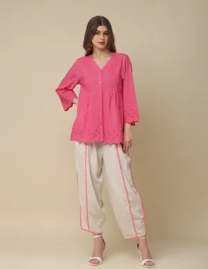 Summery Schiffli Pink Cotton Top