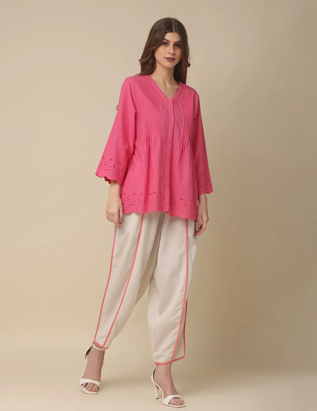 Summery Schiffli Pink Cotton Top