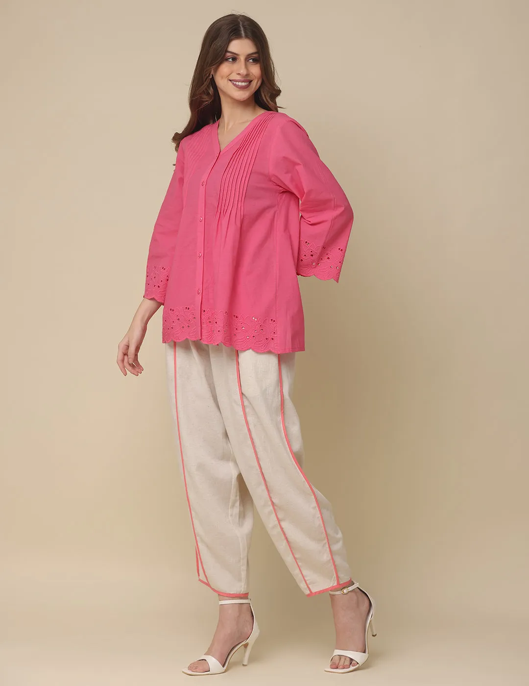 Summery Schiffli Pink Cotton Top